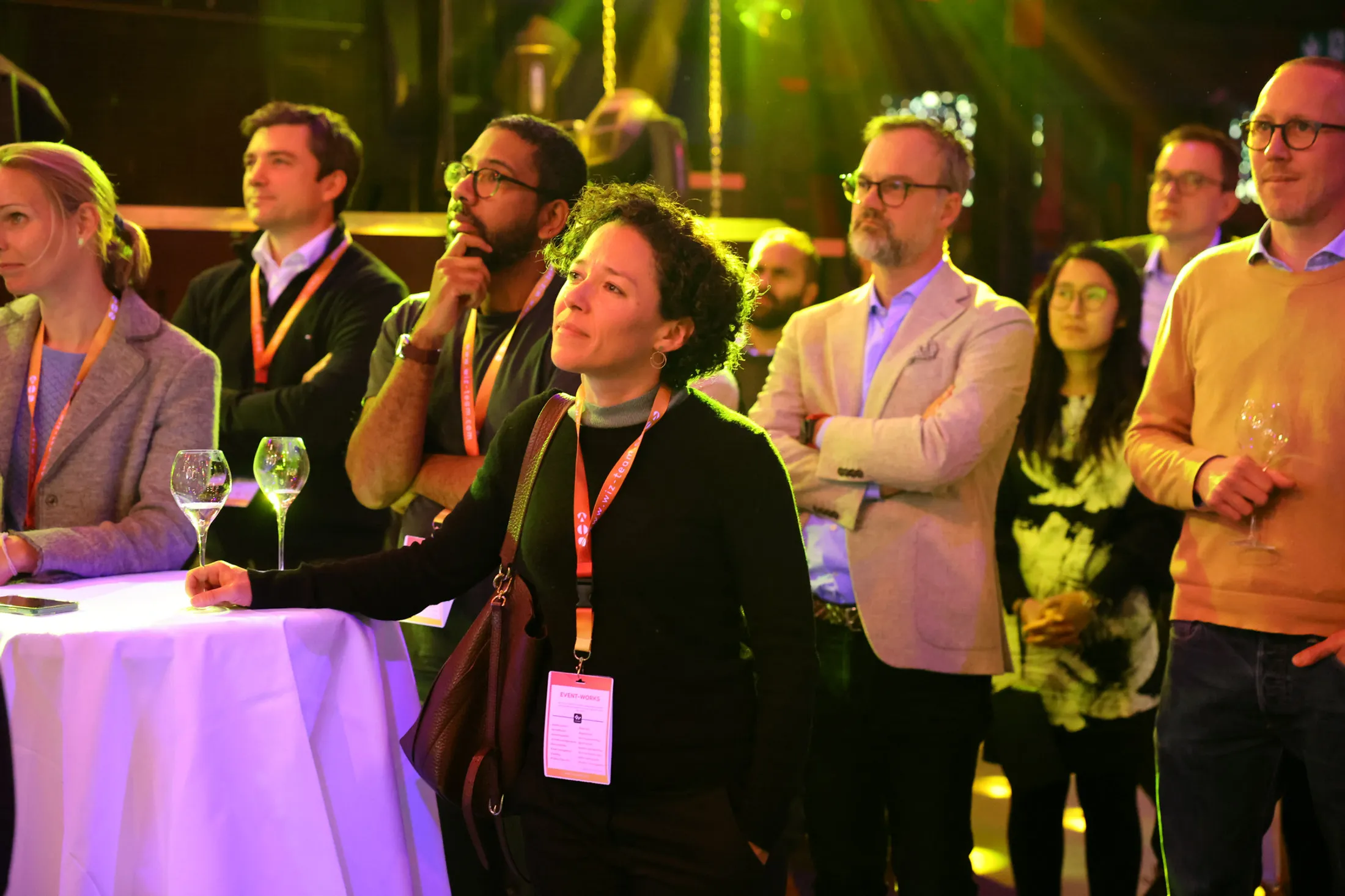 Corporate party under coloured lights