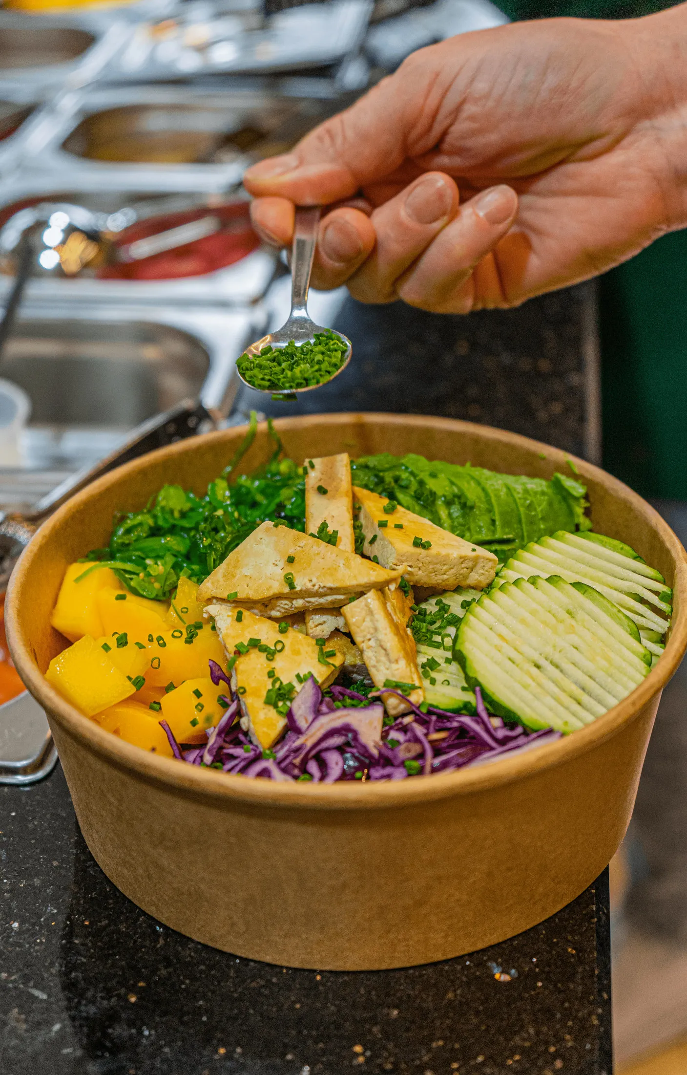 Vegetable bowl prepared in front of the customer