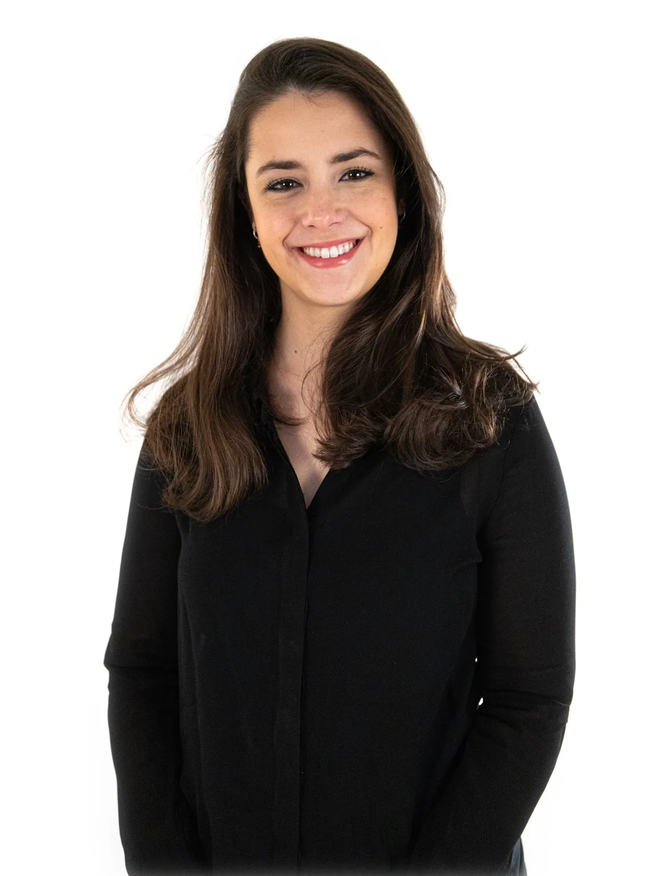 Portrait on a white background, woman dressed in black
