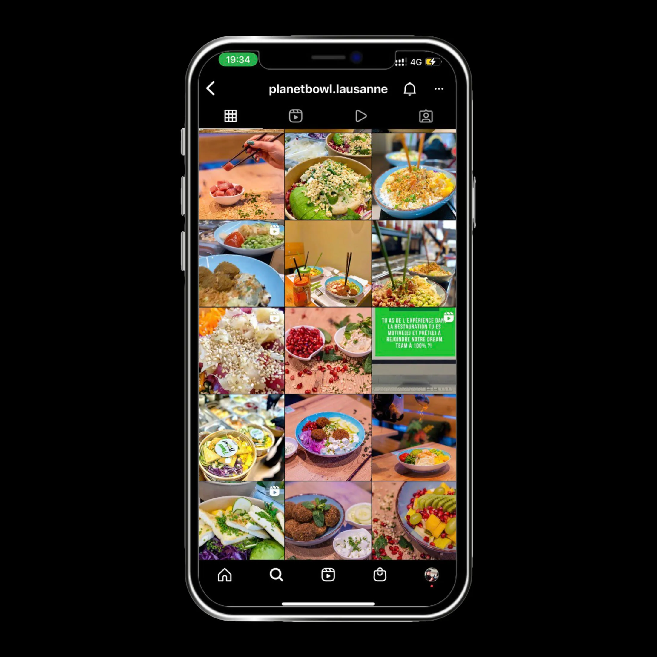 A food account on Instagram, shown on a phone
