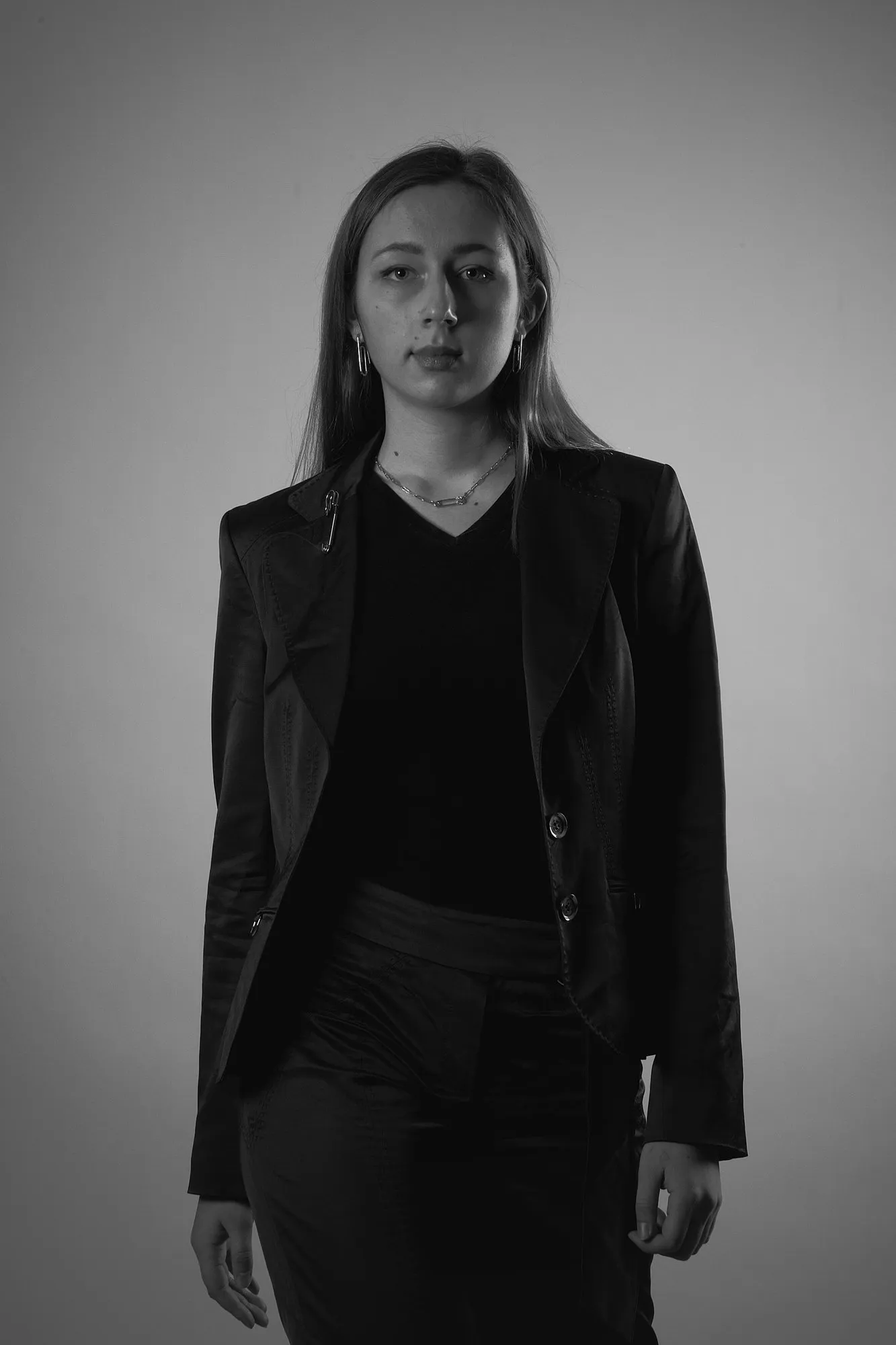 Black-and-white studio portrait